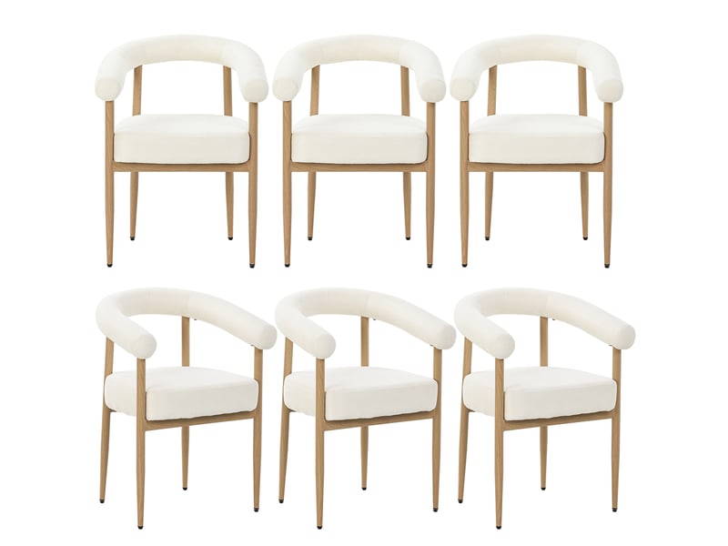  Lot de 6 chaises de salle à manger avec assise rembourrée et dossier incurvé, structure métallique blanche  - Conforama A