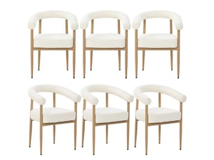 Lot de 6 chaises de salle à manger avec assise rembourrée et dossier incurvé, structure métallique blanche