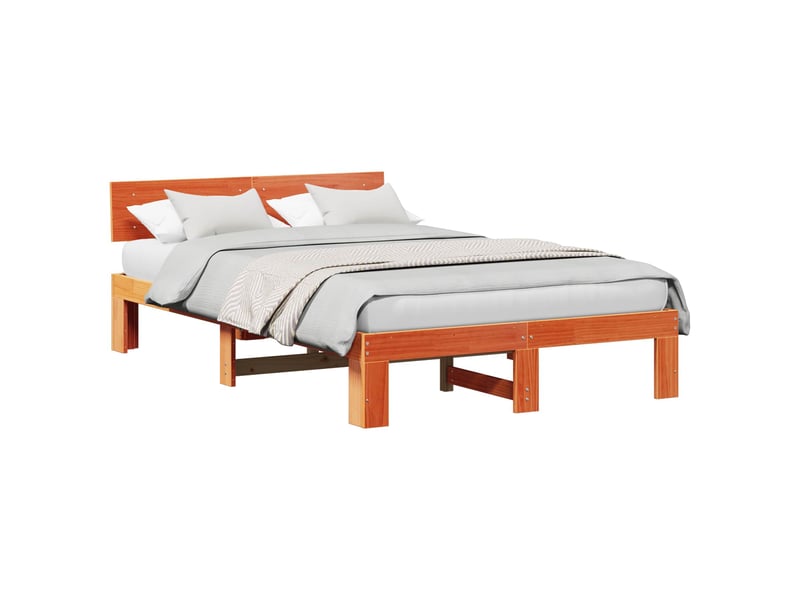  Lit double- lit adulte -  cadre de lit avec tête de lit brun  120 x 200 cm pin massif  - Conforama A