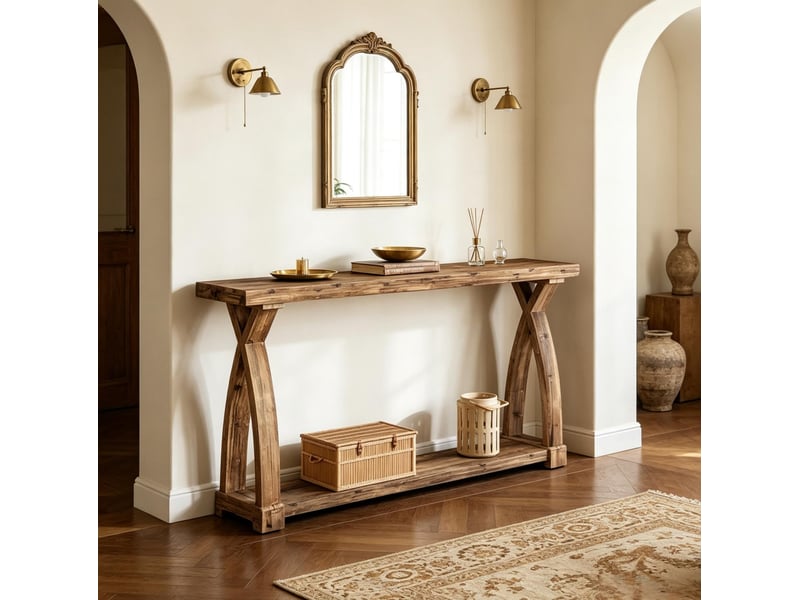 Console 160 x 30 x 81 cm en bois avec étagère marron chicfurn - Conforama B