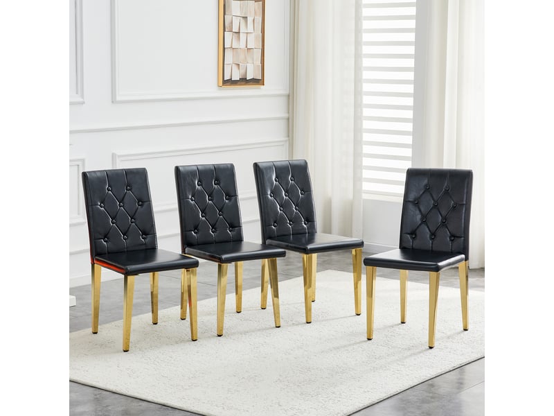  Lot de 4 chaises de salle à manger,42x46x89 cm,similicuir et métal doré,noir  - Conforama B