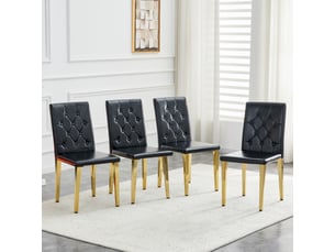 Lot de 4 chaises de salle à manger,42x46x89 cm,similicuir et métal doré,noir