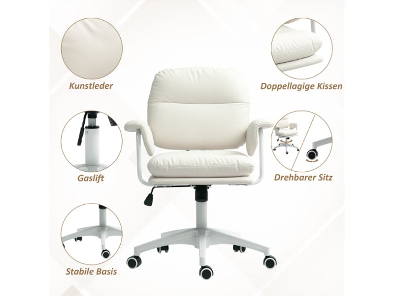  Chaise de bureau inclinable en similicuir blanc, rembourrée, repose-pieds, réglable, 120 kg  - Conforama D