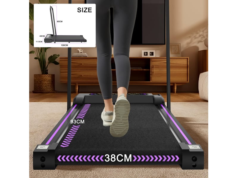 Tapis de course pliable 108x48x90 cm noir en abs, caoutchouc et acier, usage maison et bureau - Conforama C