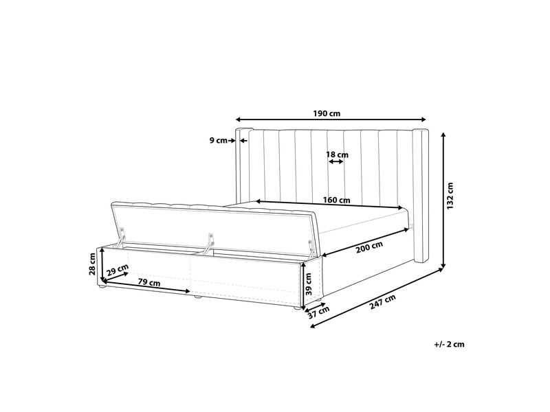  Lit à eau avec banquette de rangement velours noyers 160 x 200 cm blanc cassé  - Conforama C