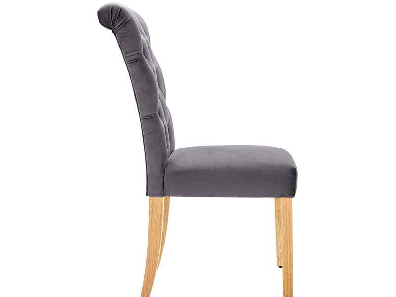  Lot de 4 chaises salle à manger 63x45x100 cm, velours gris, pieds en bois, haut dossier, clous chromés  - Conforama A