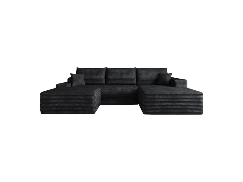 Canapé d'angle droite 270cm canapé modulable 3 places canapé compressé en velours côtelé avec pouf méridienne, noir - Conforama A