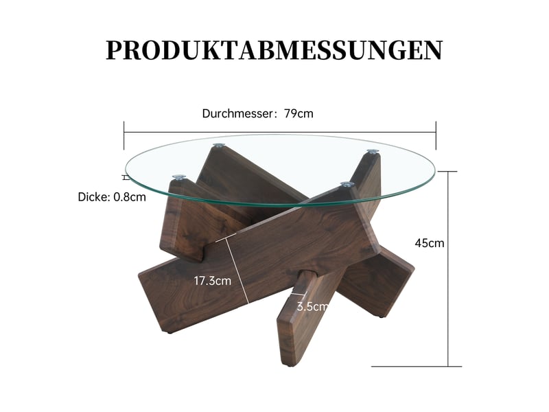  Table basse ronde moderne en verre et mdf, pieds effet noyer foncé, ø79 cm, design élégant  - Conforama C