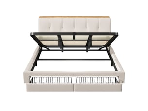 Lit coffre 180x200 cm, lit double, rangement hydraulique, led, lin beige, usb et usb-c