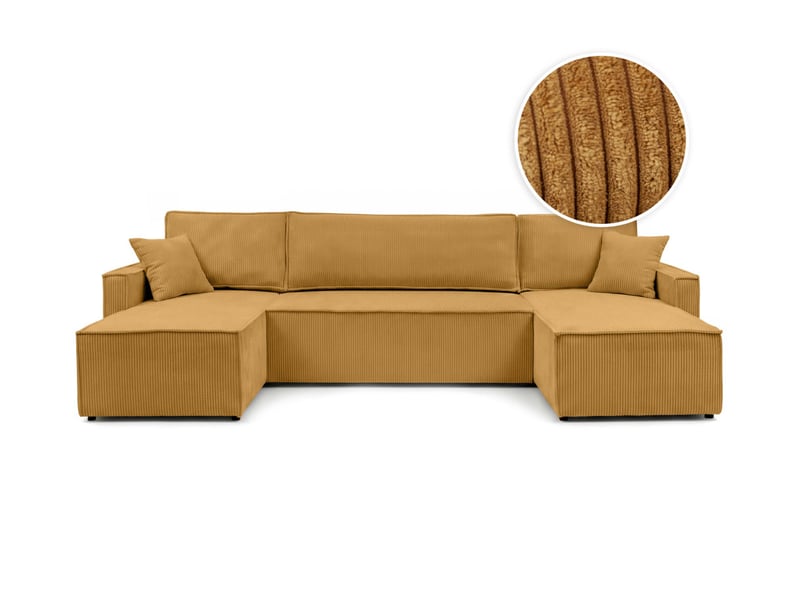  Farah - canapé d'angle panoramique convertible 6 places accoudoirs slim en velours cotelé  - Conforama A