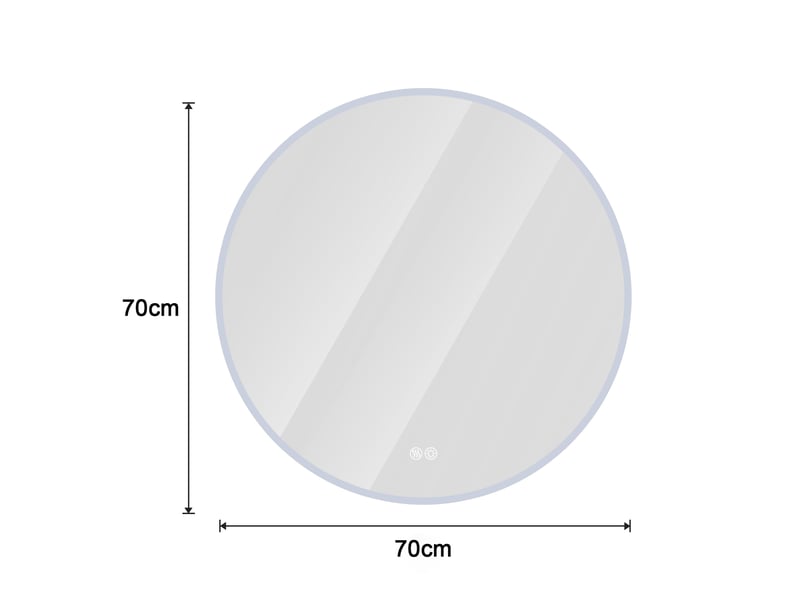  Miroir de salle de bains led rond 70 cm argenté, verre et métal, éclairage tactile réglable anti-buée  - Conforama C