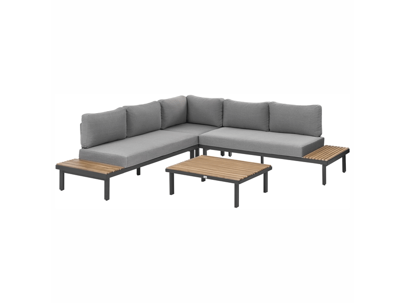  Ensemble de canapés d'angle de jardin 5 places fivizzano acacia gris foncé  - Conforama D