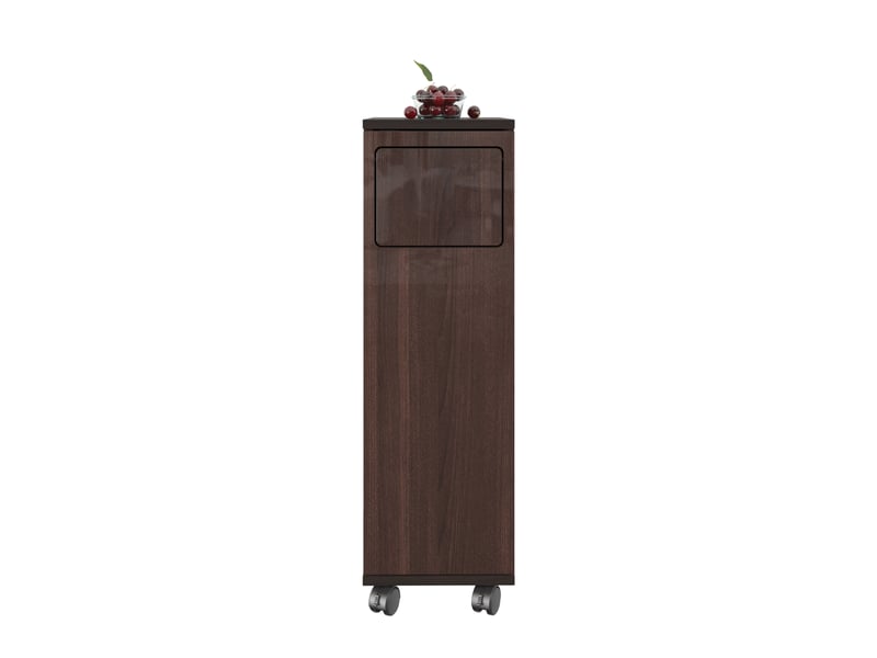  Meuble poubelle roulant 24,2 x 35,1 x 80,2 cm marron mdf, porte 180 degrés et roulettes verrouillables  - Conforama A