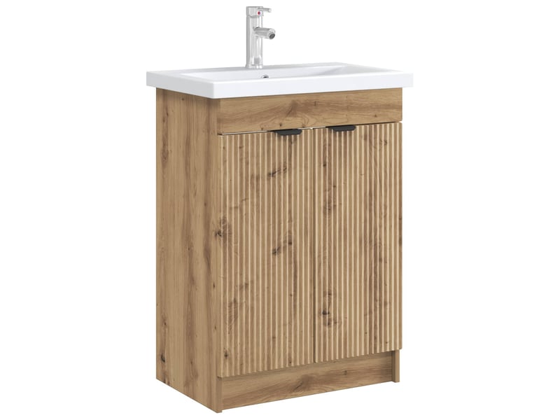  Armoire sous évier de salle de bain, meuble de rangement chêne artisanal shl7313  - Conforama C