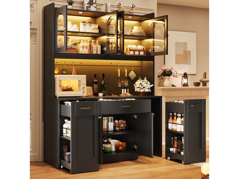  Buffet de cuisine haut 120 cm noir, armoire de cuisine avec led rgb (sans matelas).  - Conforama D