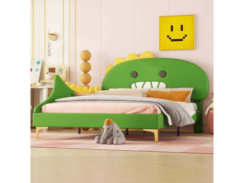  Lit enfant 140x200 cm - dinosaure vert pu, design ludique et robuste, cadre sécurisé  - Conforama B