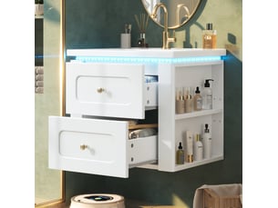 Meuble sous lavabo suspendu 61x47x50 cm blanc brillant avec led et vasque