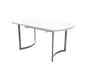 Table à manger extensible 140-180x80x75.5 cm en mdf blanc avec pieds métalliques argentés
