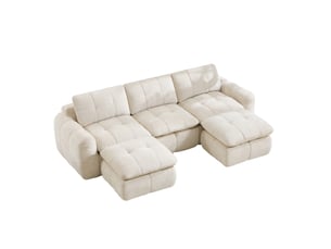 Canapé modulable en u 3 places sans cadre avec 2 ottomans, en chenille beige