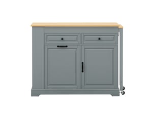 Desserte de cuisine avec plateau latéral extensible, 2 tiroirs, compartiment à déchets, roulettes, grise, 112 × 45 × 92 cm