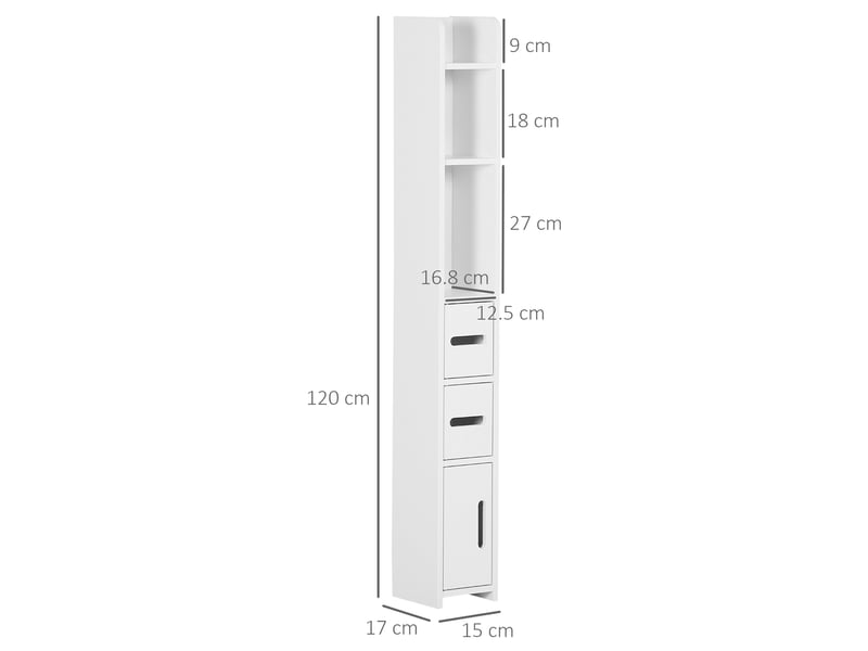  Meuble de salle de bain avec étagères et placards, armoire haute en bois gain de place 15 x 17 x 120 cm, blanc  - Conforama E