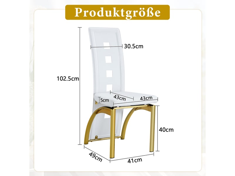  Chaises de salle à manger lot de 2 dossier perforé  - pieds en métal doré, pu blanc mat - 102,5 cm  - Conforama D