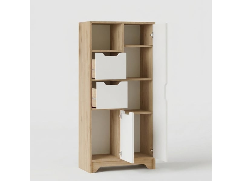  Buffet haut gain de place multifonction avec portes lomar - chêne - blanc  - Conforama C