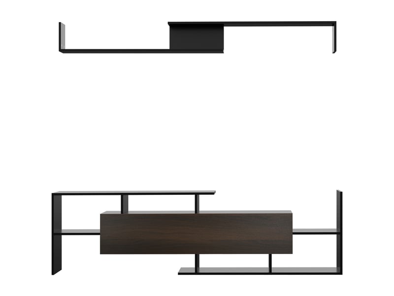  Ensemble meuble tv avec banc et étagère murale noir - style contemporain 153,6l cm  - Conforama B