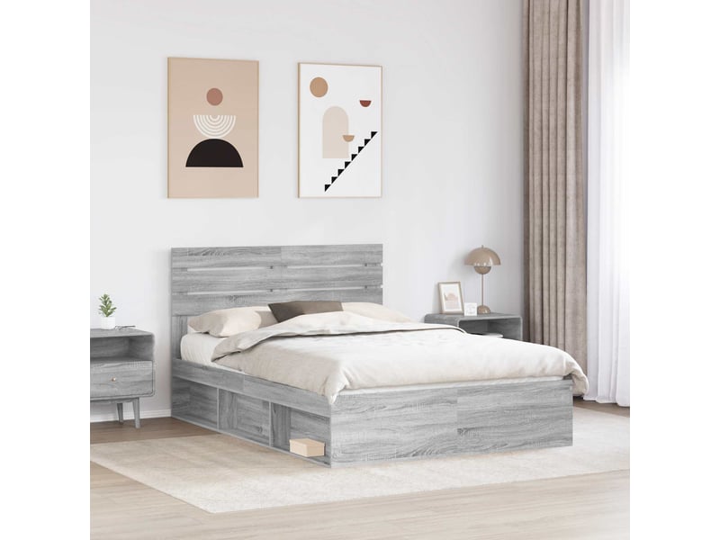 Lit double- lit adulte - cadre de lit gris sonoma 150 x 200 cm pin massif - Conforama B