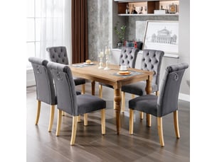 Chaises de salle à manger lot de 4 avec dossier capitonné et anneau chromé, pieds en chêne, velours gris