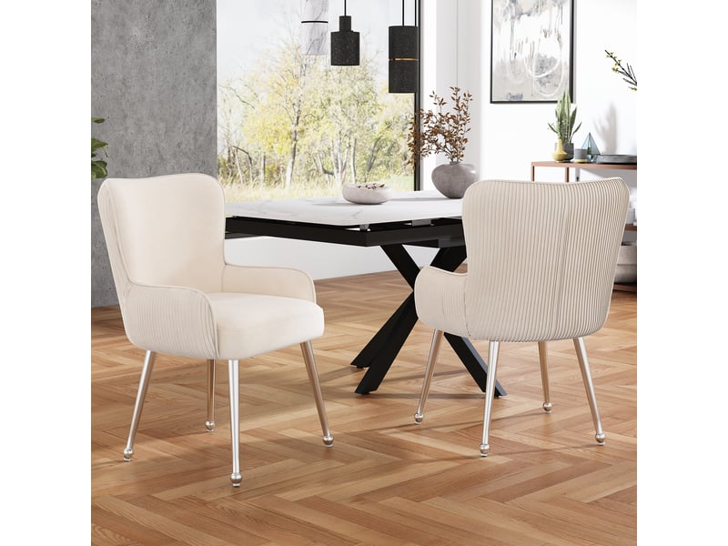  Chaises de salle à manger lot de 4 avec accoudoirs et pieds réglables  - soutien lombaire velours beige  - Conforama B