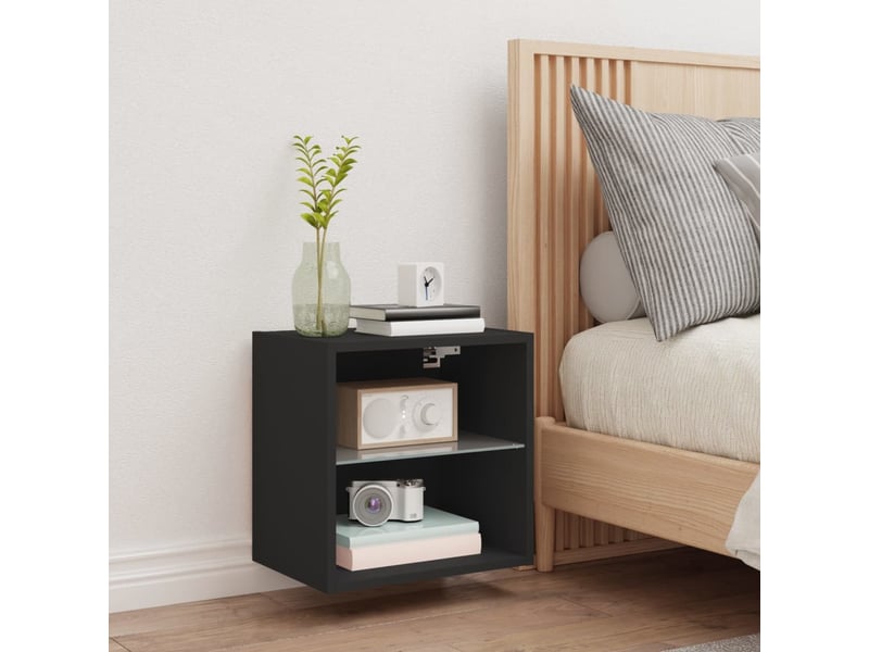  Table de chevet - cabinet de chevet - table de nuit murale avec lumières led noir  - Conforama C