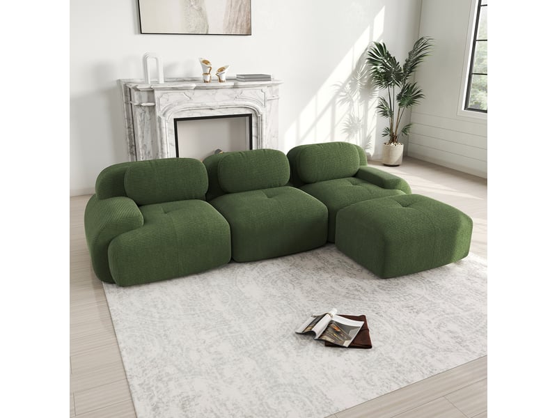  Canapé d'angle, canapé modulable, en velours tricoté, vert, sans montage, sans structure, chambre, pour salon  - Conforama C