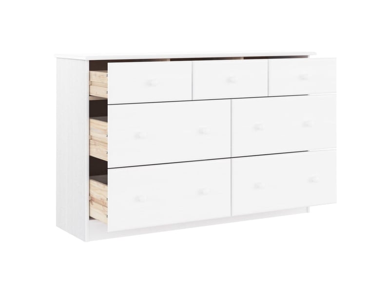  Commode chambre adulte, armoire à tiroirs alta blanc 112x35x73 cm bois massif de pin  - Conforama C
