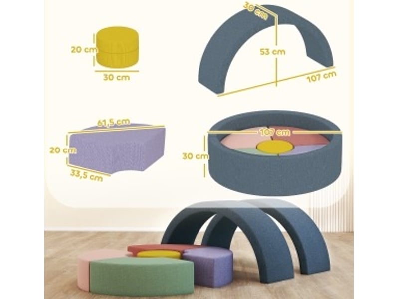  Set de 7 blocs de motricité souples 107x107x30 cm multicolore en mousse, housse lavable et amovible  - Conforama C