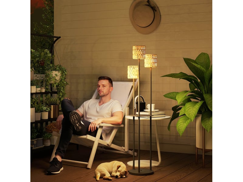  Lampe solaire extérieure 37x37x144 cm trois lumières style bohème jaune  - Conforama B