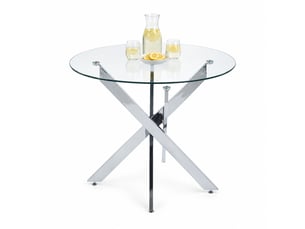 Table à manger ronde 80 x 80 x 75 cm en verre trempé, pieds métal chromé argenté
