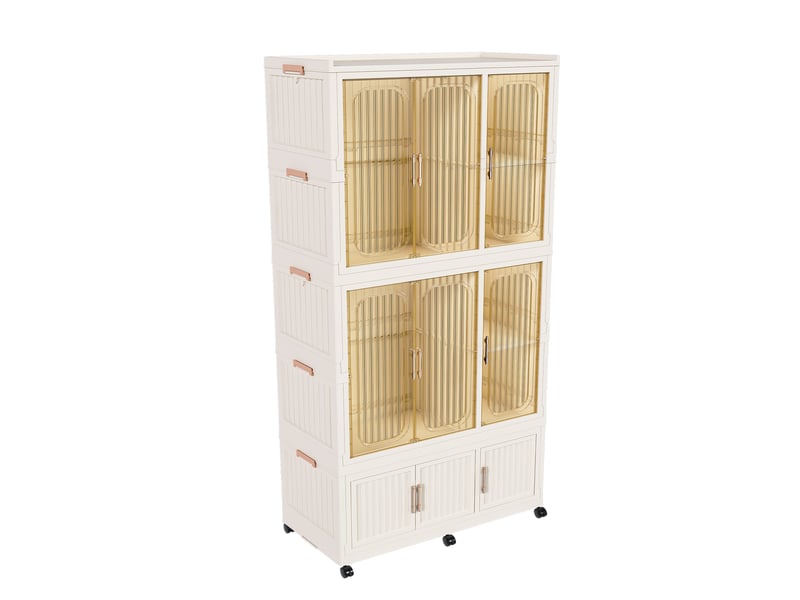  Armoire modulaire pliable 92x45x196 cm avec 9 portes magnétiques couleur beige crème, polypropylène  - Conforama A
