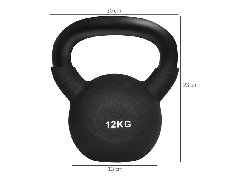  Kettlebell, 12 kg, revêtement plastique, acier, noir, 20 x 13 x 22 cm  - Conforama E