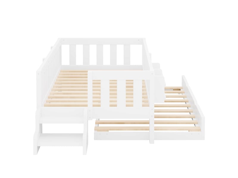  Lit gigogne enfant 90x200 cm blanc, bois, couchage d’appoint coulissant, avec sommier à lattes IKSETERA TRADING LTD - Conforama D