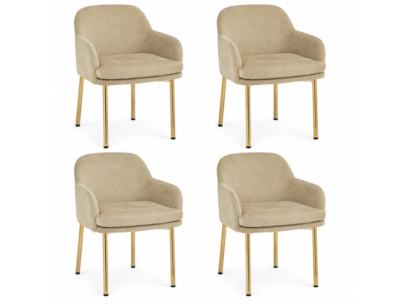  Lot de 4 chaises de salle à manger 61x59x78,5 cm, accoudoirs, patins réglables, tissu polyester métal, marron et doré  - Conforama A