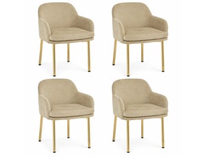 Lot de 4 chaises de salle à manger 61x59x78,5 cm, accoudoirs, patins réglables, tissu polyester métal, marron et doré