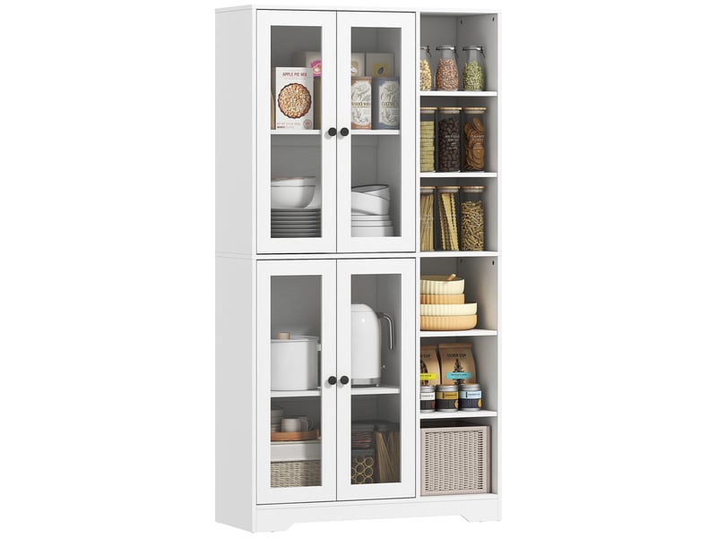  Vaisselier haut buffet de cuisine aosenyunzhou meuble rangement 4 portes en verre 6 étagères charnières soft-close blanc T1005-01-11373 - Conforama B