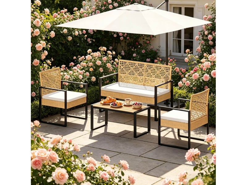  Salon de jardin 4 pièces 112,5 x 52 x 75 cm – naturel – ensemble modulable, coussins déhoussables  - Conforama D