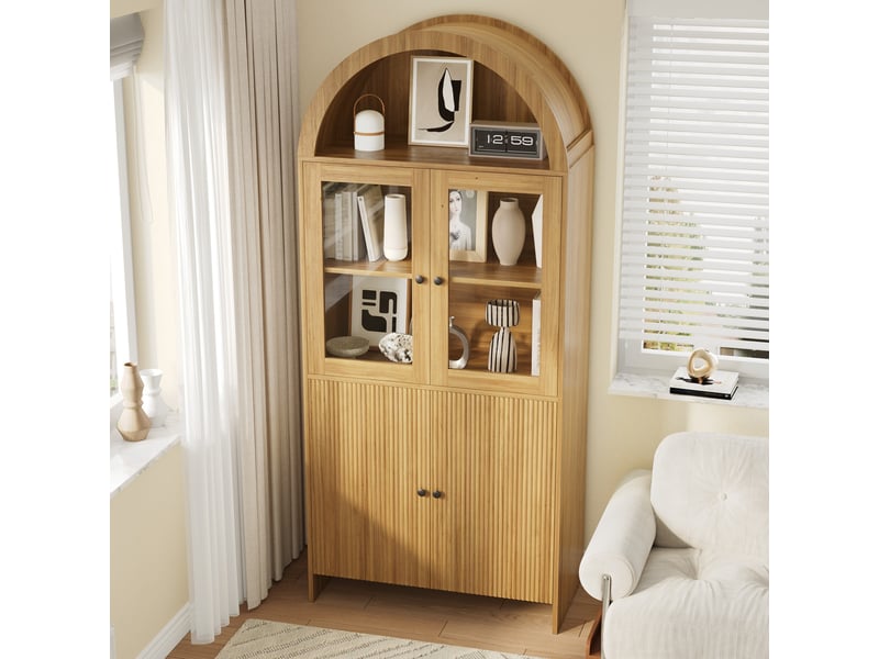  Vaisselier 78x40x176 cm portes vitrées et rangement fermé panneau de particules naturel  - Conforama C