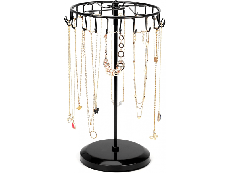  Présentoir à bijoux rotatif en métal noir (23 crochets) - h 34,8 x l 20,5 cm - colliers, bracelets, boucles d'oreilles  - Conforama A