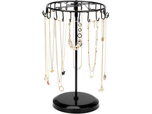 Présentoir à bijoux rotatif en métal noir (23 crochets) - h 34,8 x l 20,5 cm - colliers, bracelets, boucles d'oreilles
