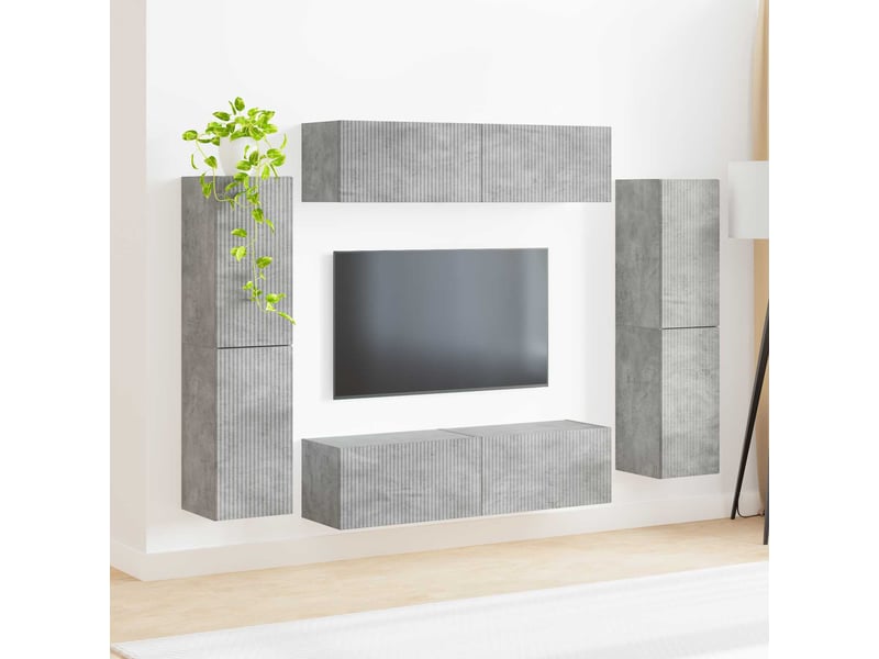  Ensemble meuble tv - banc tv - meuble de rangement 8 pcs gris béton bois d'ingénierie  - Conforama D