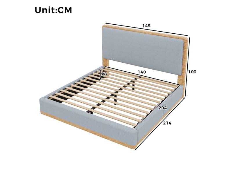  Lit rembourré double avec tête de lit 140x200 cm - sommier à 10 lattes - tissu teddy et pu - teddy et pu - bois naturel et gris CozyNest - Conforama C