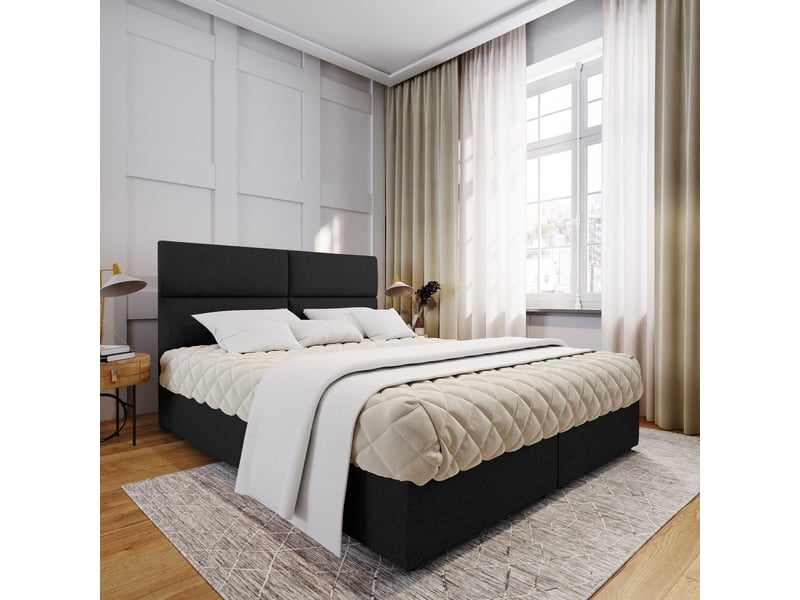 Boxspring lonis 200x200 cm, lit complet avec matelas, noir - Conforama B